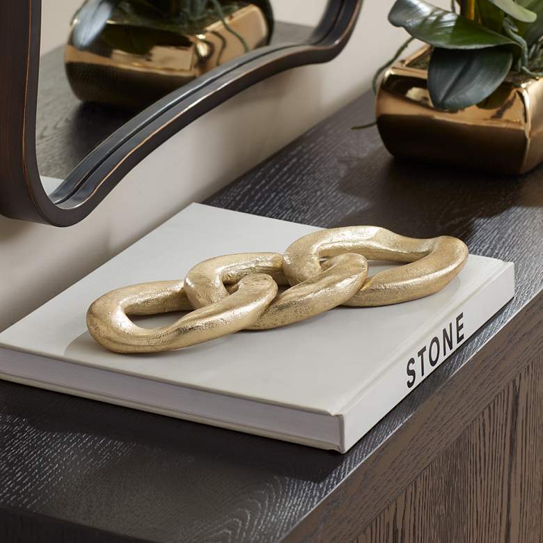 Image 2 Eternity 12" High Shiny Gold Leaf Chain Sculpture