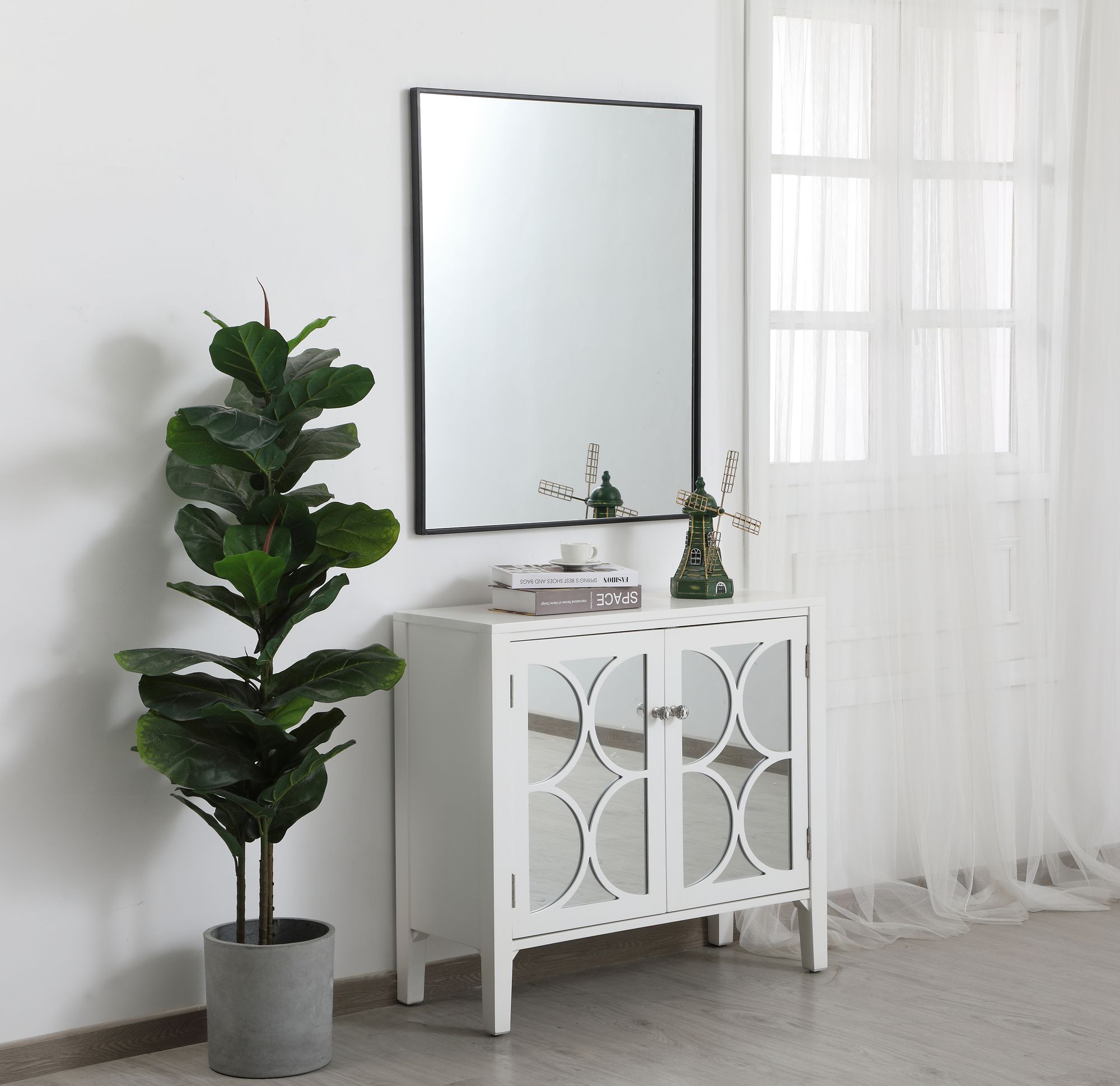 Eternity Black 30" x 36" Rectangular Vanity Wall Mirror in scene