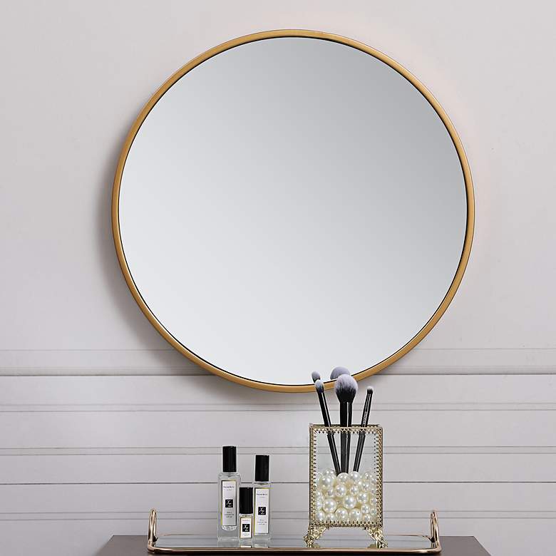 Image 2 Eternity Brass Metal 18" Round Vanity Wall Mirror