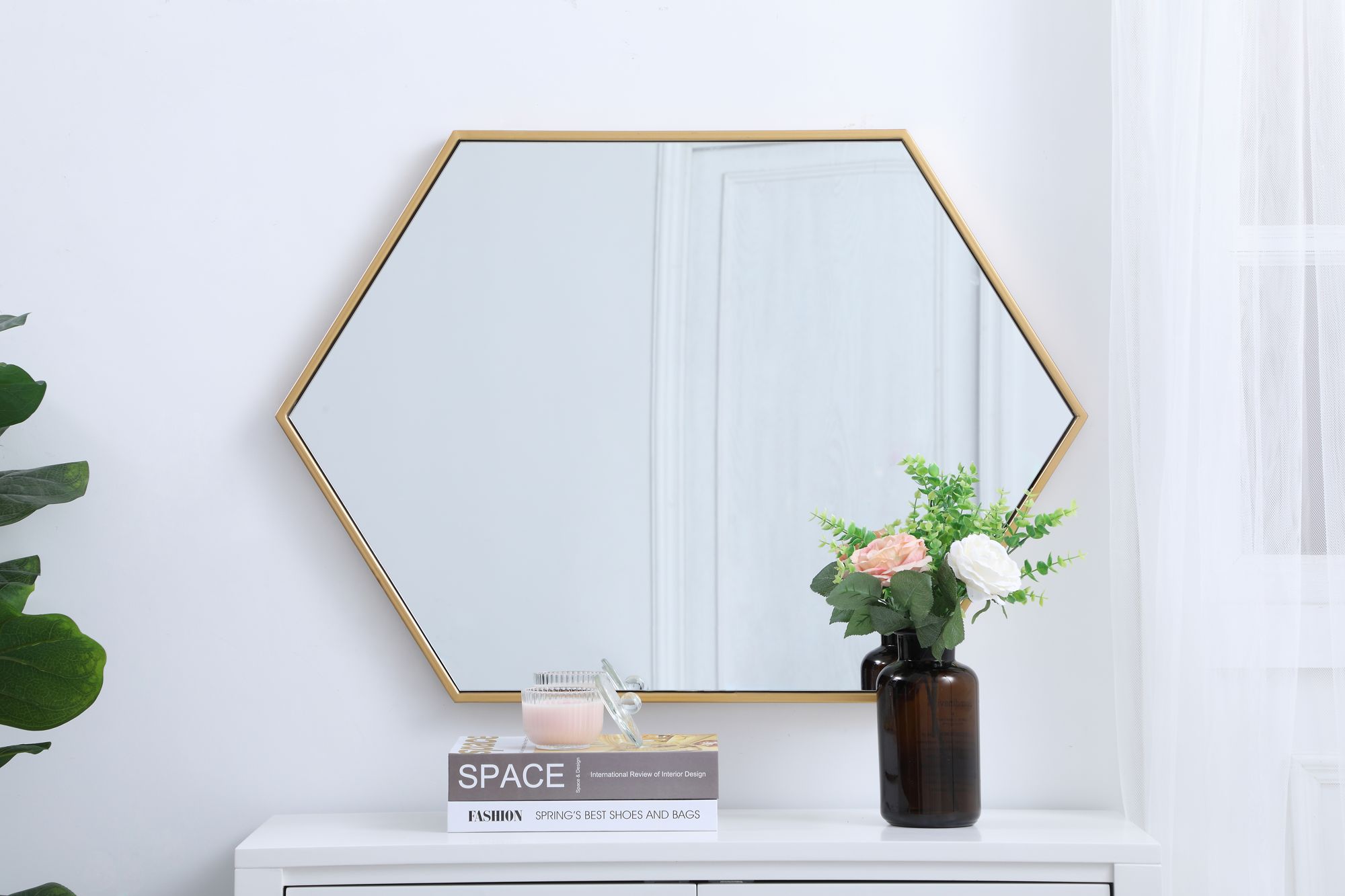 Image 6 Eternity Brass Metal 24" x 34" Hexagonal Wall Mirror more views