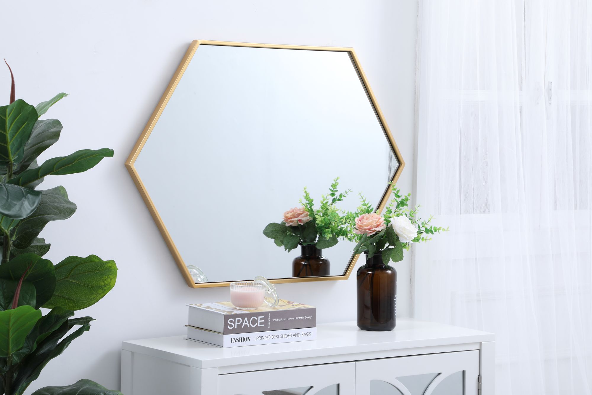 Image 7 Eternity Brass Metal 24" x 34" Hexagonal Wall Mirror more views