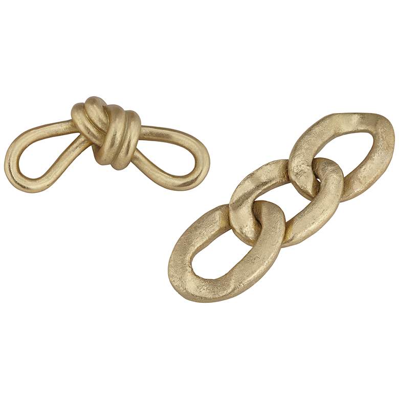 Image 1 Eternity Shiny Gold Leaf 2-Piece Chain and Knot Sculpture Set