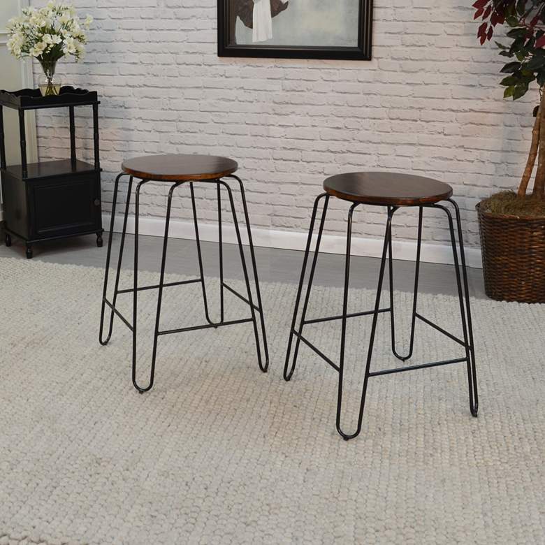 Image 1 Ethan 24" Elm Wood and Black Counter Stools Set of 2