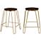 Ethan 24" Elm Wood and Gold Counter Stools Set of 2