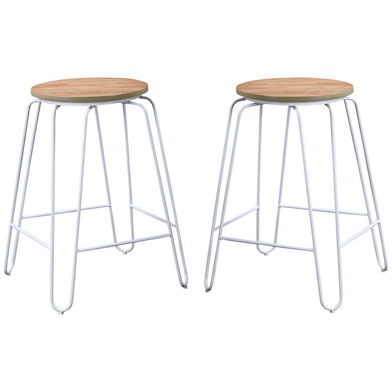 Image 1 Ethan 24" Natural Wood and White Counter Stools Set of 2