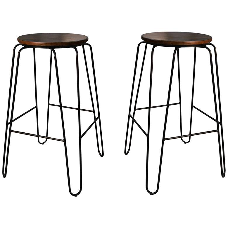 Image 1 Ethan 29" Elm Wood and Black Bar Stools Set of 2