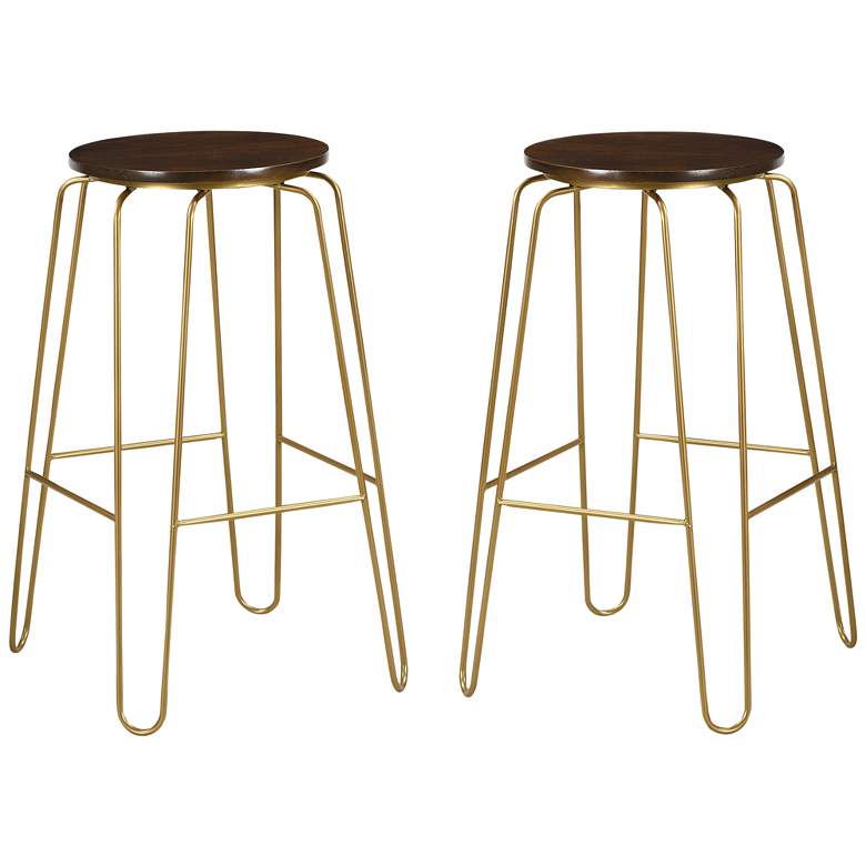 Image 1 Ethan 29 inch Elm Wood and Gold Bar Stools Set of 2