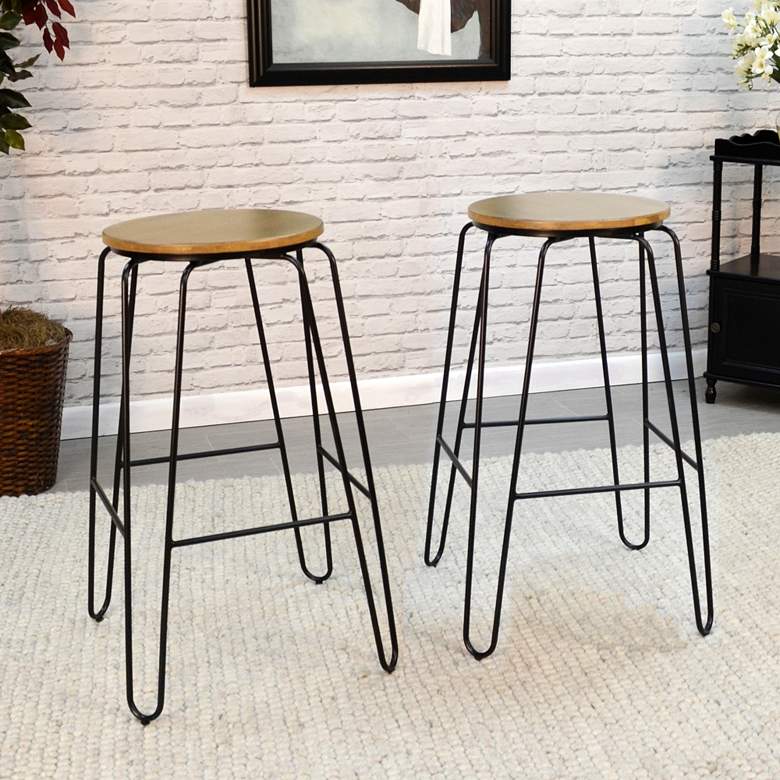 Image 1 Ethan 29" Maple Black Wood Bar Stools Set of 2