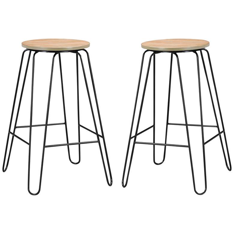 Image 1 Ethan 29" Natural Wood and Black Bar Stools Set of 2