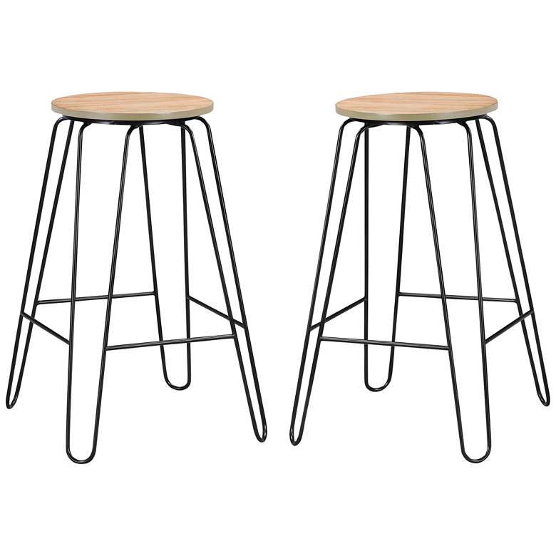 Image 1 Ethan 29 inch Natural Wood and Black Bar Stools Set of 2