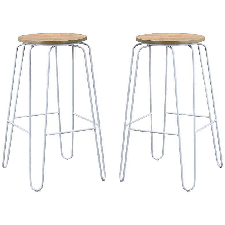Image 1 Ethan 29 inch Natural Wood and White Bar Stools Set of 2