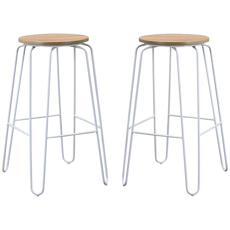 Image 1 Ethan 29" Natural Wood and White Bar Stools Set of 2