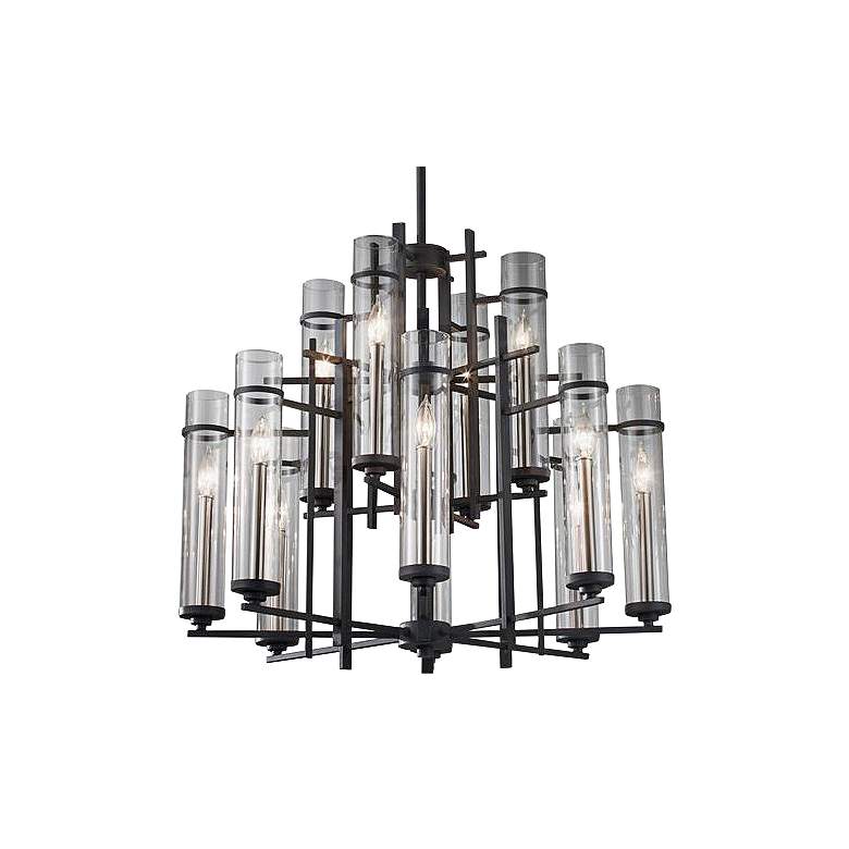 Ethan 30&quot; Wide Antique Forged Iron 2-Tier 12-Light Chandelier