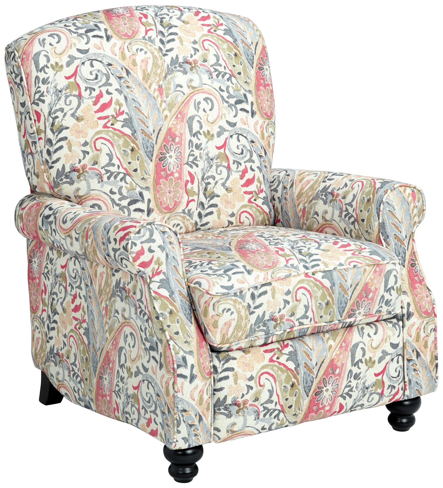 ethel coral paisley push back recliner chair