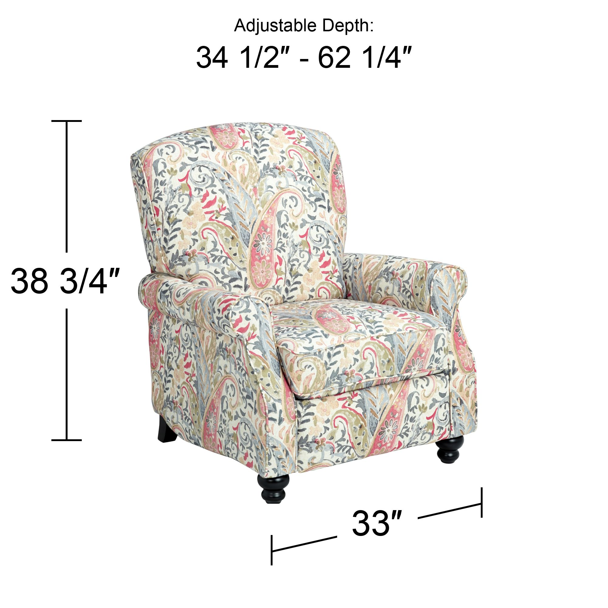 ethel coral paisley push back recliner chair