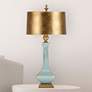 Ethereal 35" Aquamarine Ceramic Twist Table Lamp with Gold Shade