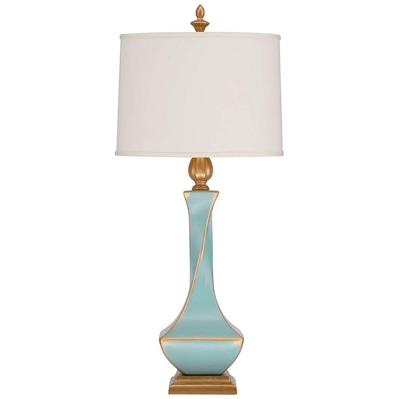 Image 2 Ethereal 35" Cream Shade Aquamarine Blue Ceramic Twist Table Lamp