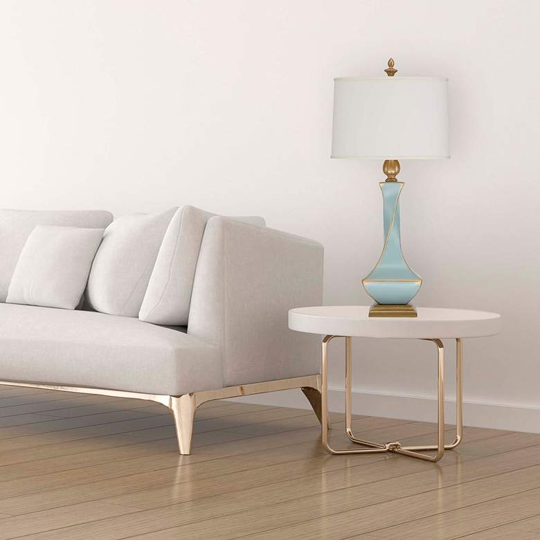 Image 5 Ethereal 35" Cream Shade Aquamarine Blue Ceramic Twist Table Lamp more views