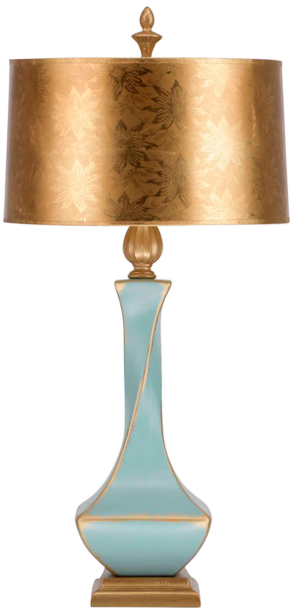 Ethereal Aquamarine Ceramic Twist Table Lamp with Gold Shade 668M3