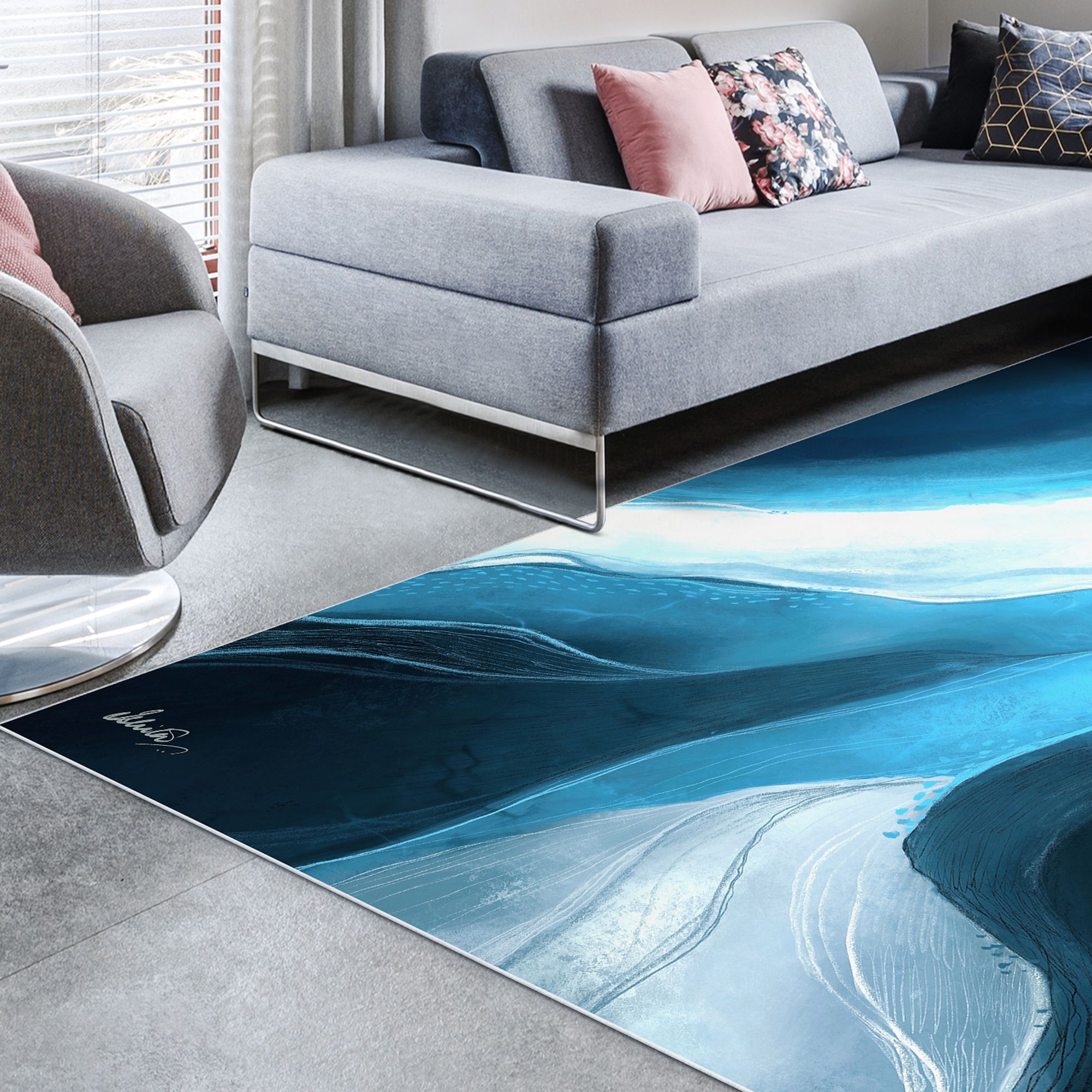 Image 5 Ethereal Iceberg Washable Abstract Art Area Rug size 8'x10' more views