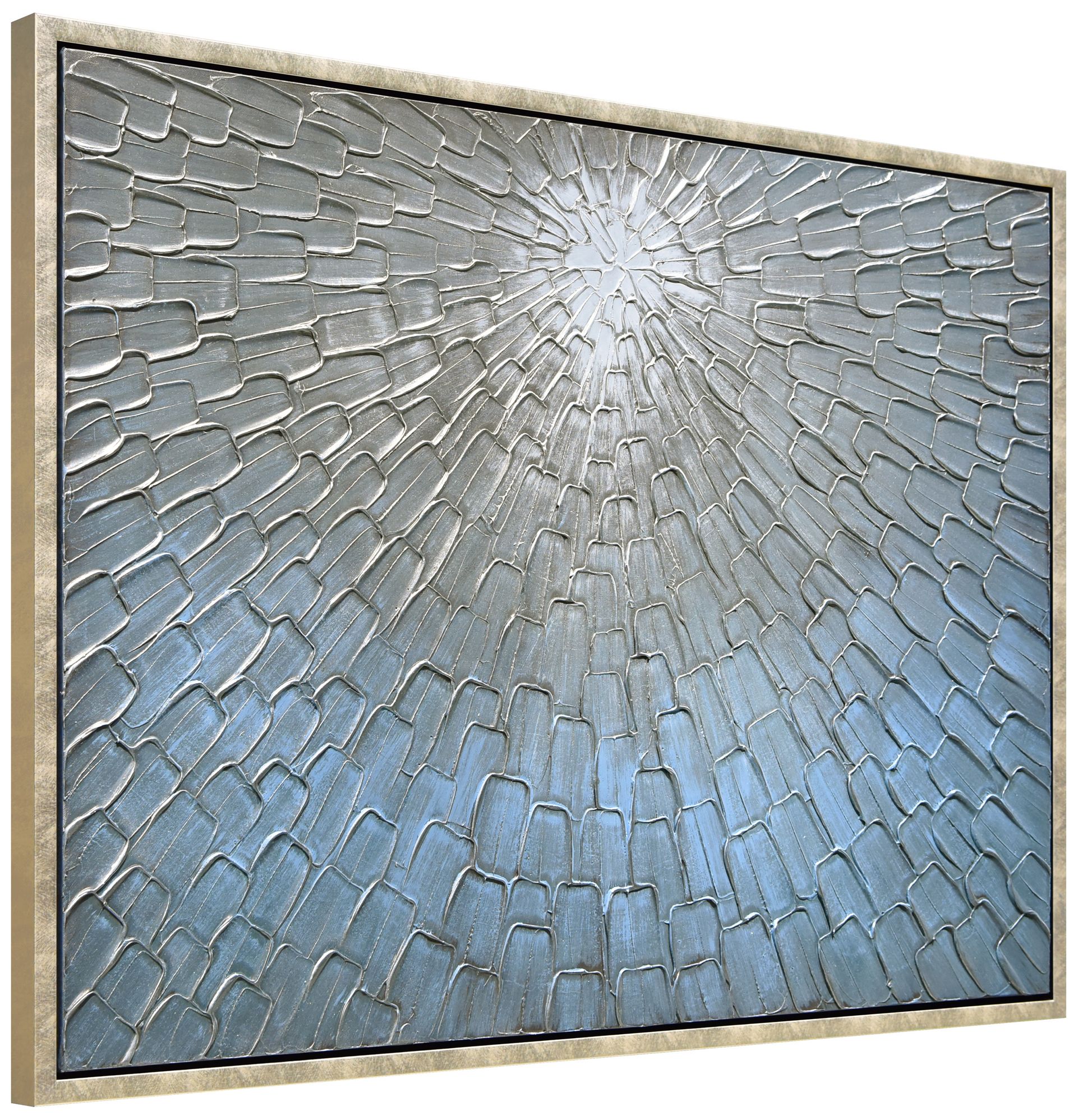 Image 2 Ethereal Light Textured Metallic Hand Painted Blue Framed Canvas Wall Art more views