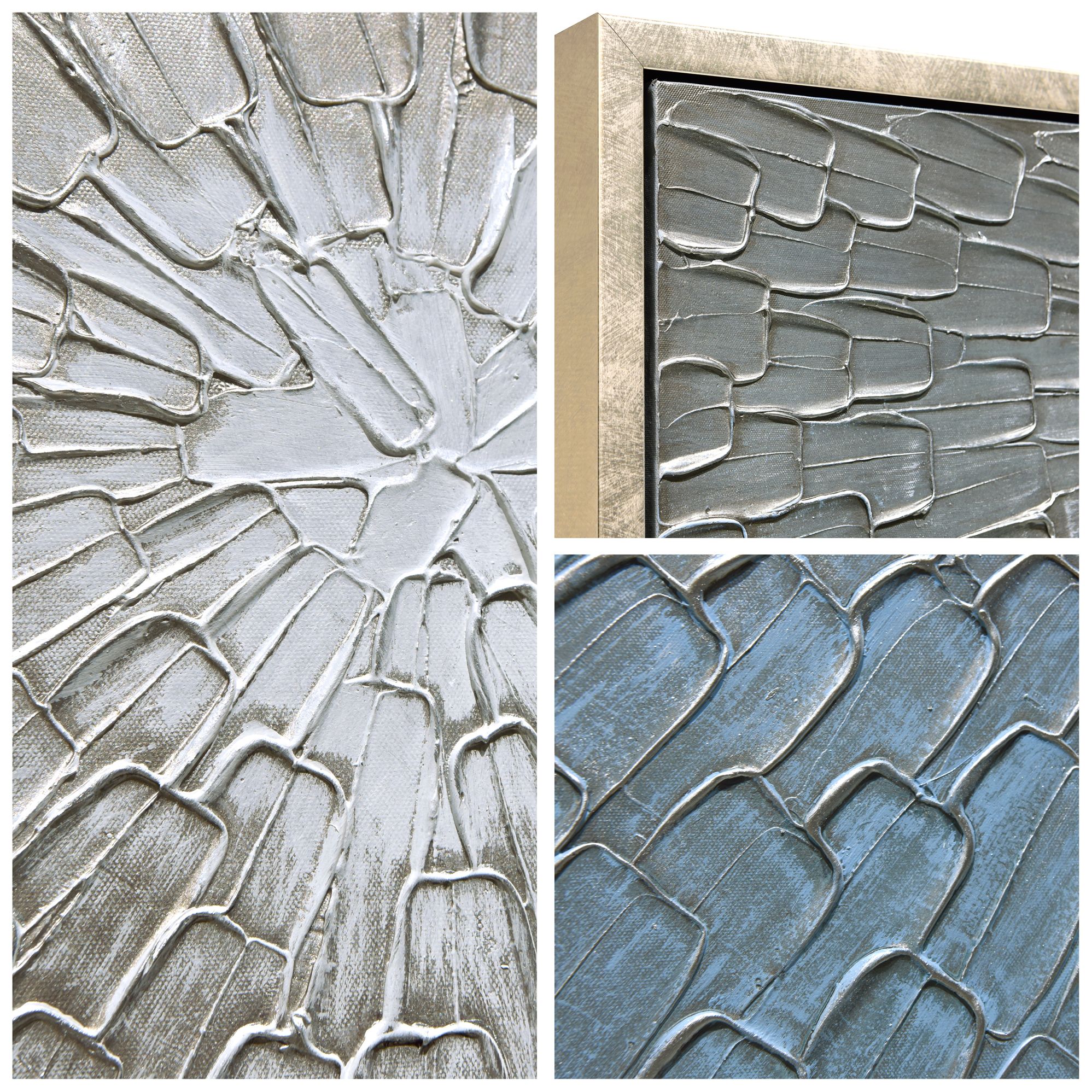 Image 3 Ethereal Light Textured Metallic Hand Painted Blue Framed Canvas Wall Art more views