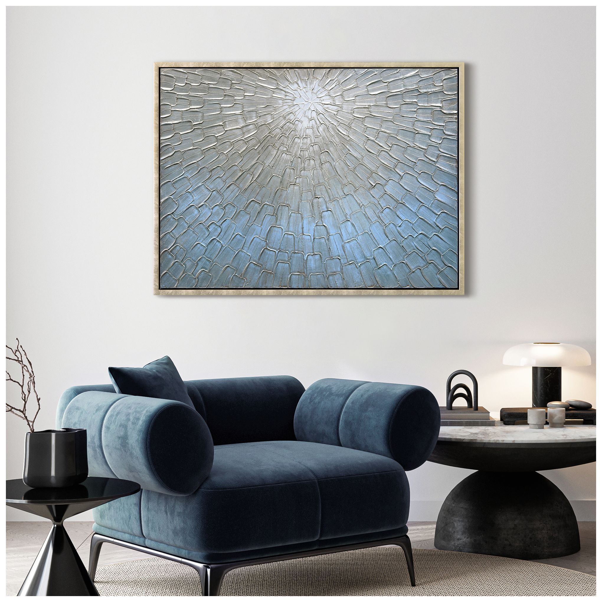 Image 5 Ethereal Light Textured Metallic Hand Painted Blue Framed Canvas Wall Art more views