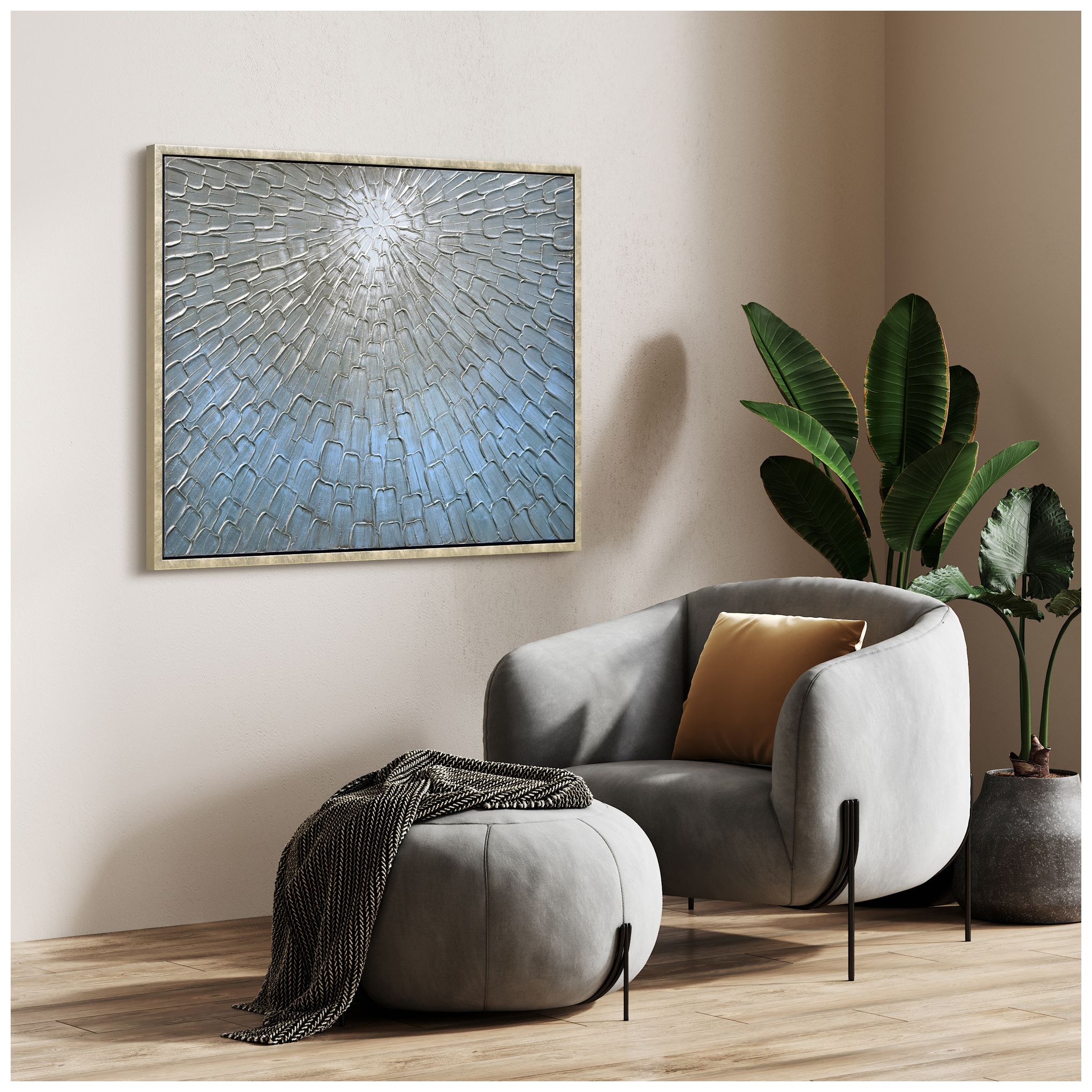 Image 6 Ethereal Light Textured Metallic Hand Painted Blue Framed Canvas Wall Art more views