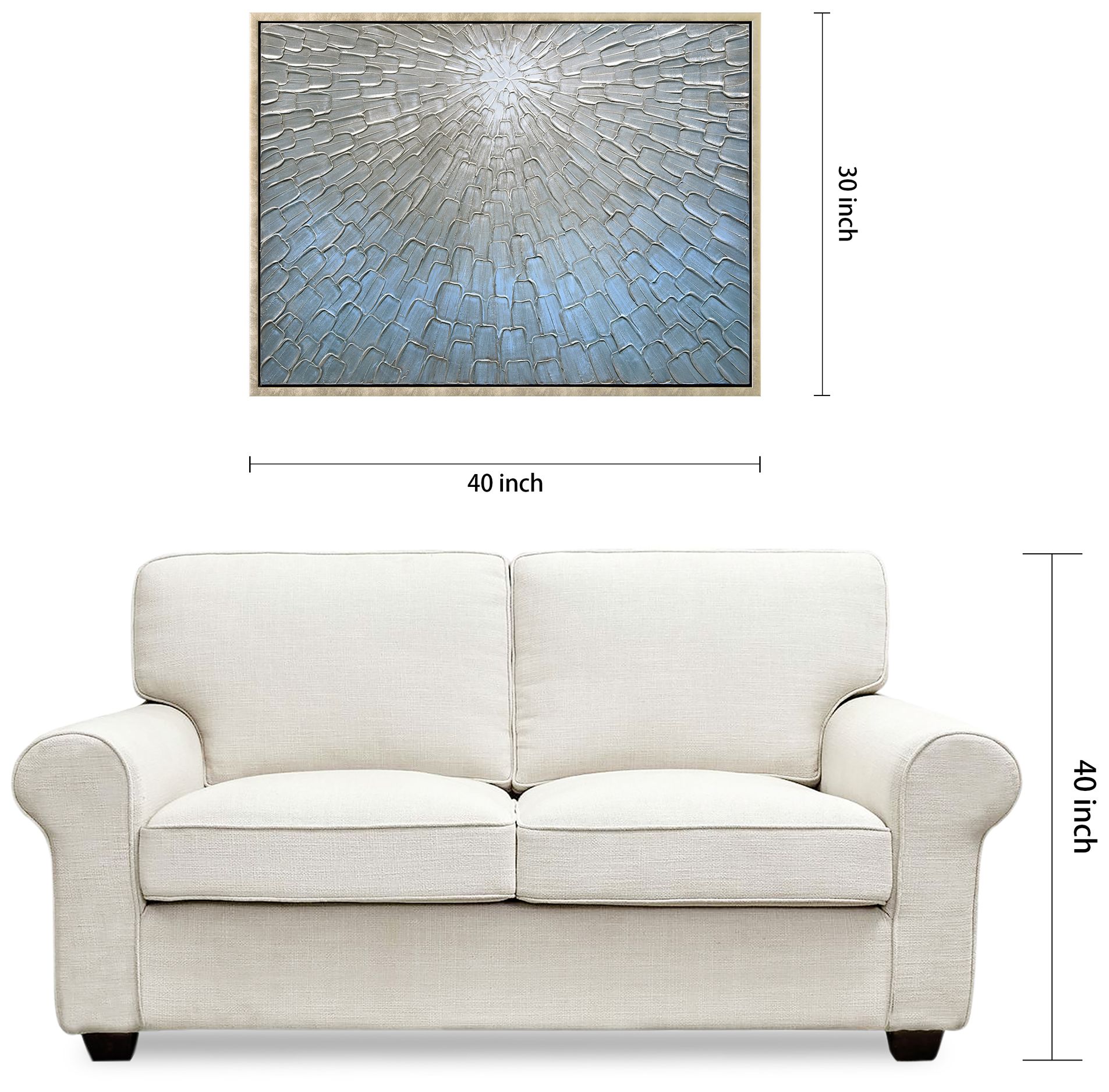 Ethereal Light Textured Metallic Hand Painted Blue Framed Canvas Wall Art