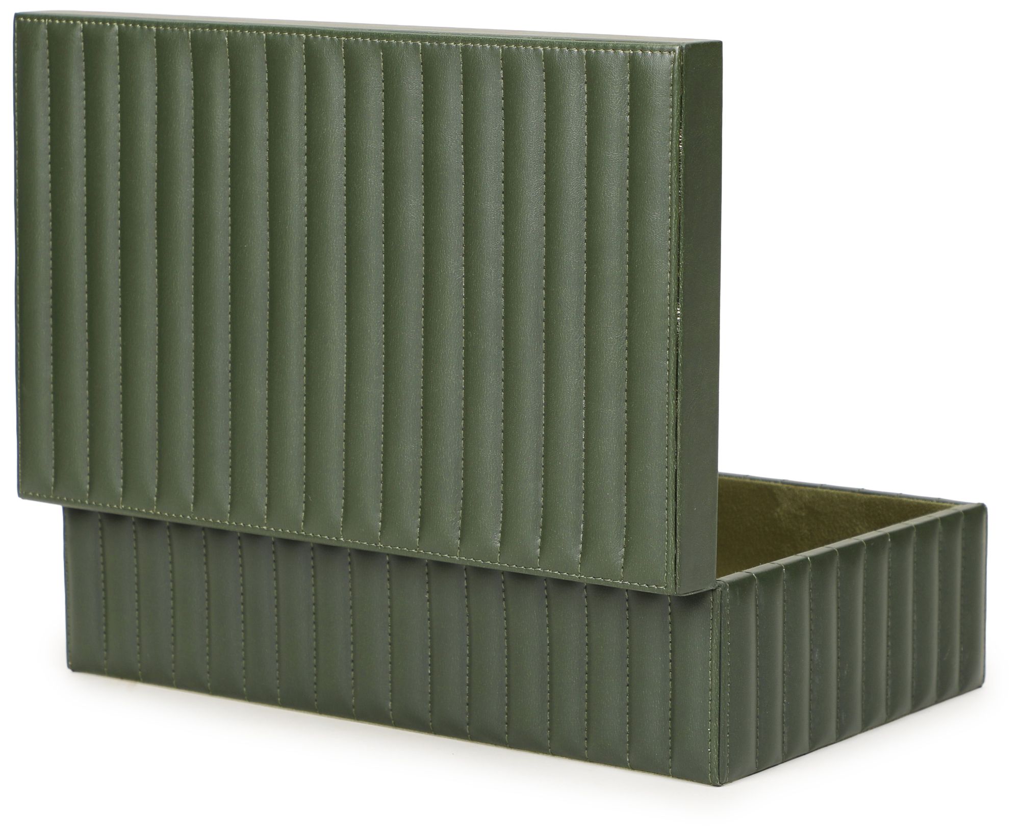 Image 6 Eton Green Ribbed Vegan Leather Designer Storage Box more views