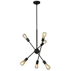 Etris Row - 6-Light Open Bulb Pendant - Black