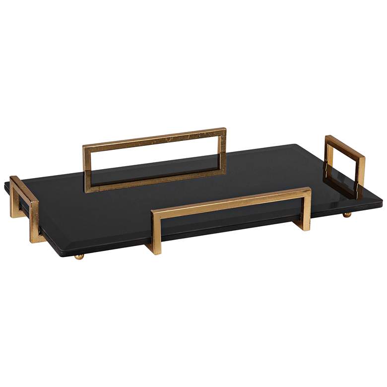 Image 1 Ettore 24" Wide Gold Leaf and Black Modern Luxe Glass Tray