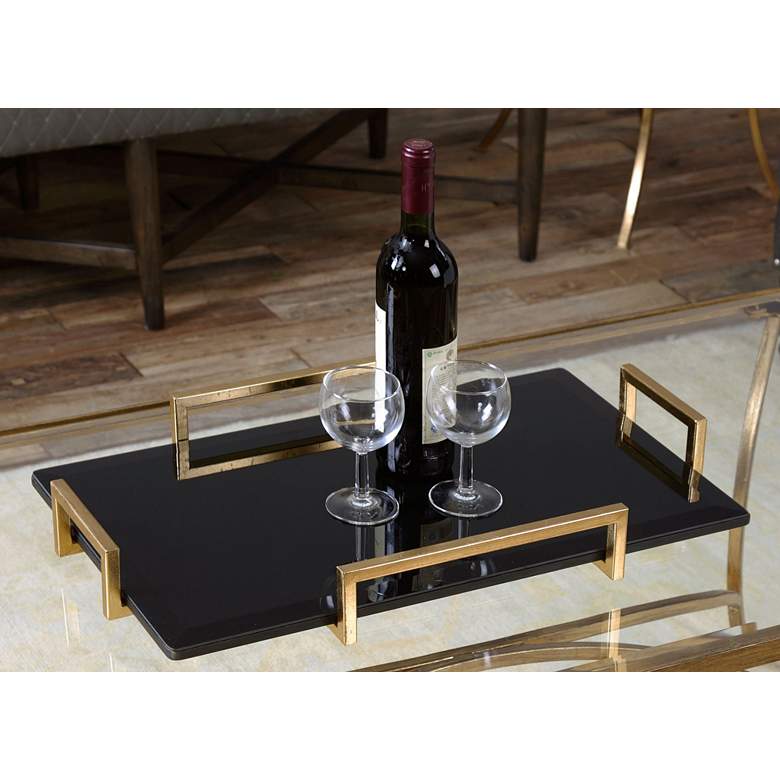 Image 2 Ettore 24" Wide Gold Leaf and Black Modern Luxe Glass Tray more views