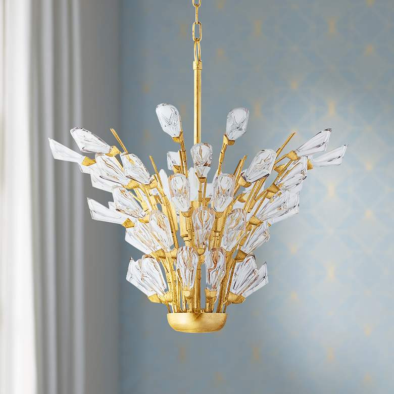Image 1 eTulip 5-Light Gold Leaf Chandelier with Clear Shade