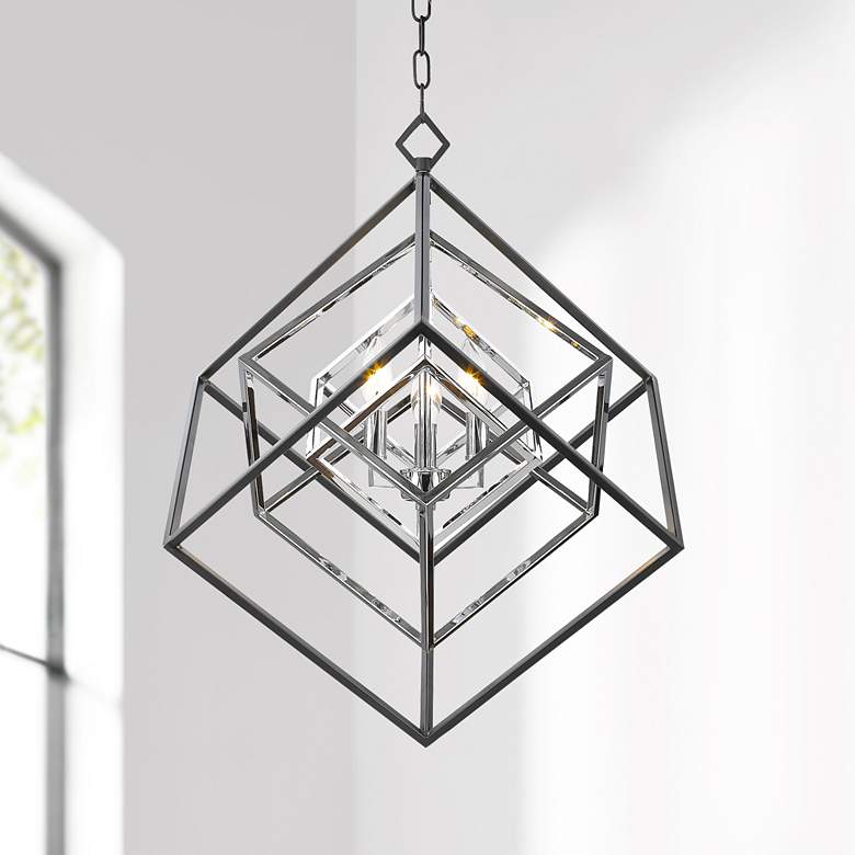 Image 1 Euclid 23" Wide Chrome and Matte Black 3-Light Chandelier