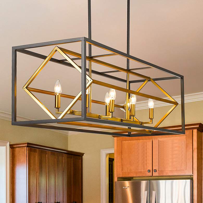 Image 1 Euclid 44" Wide Bronze and Olde Brass 8-Light Linear Pendant