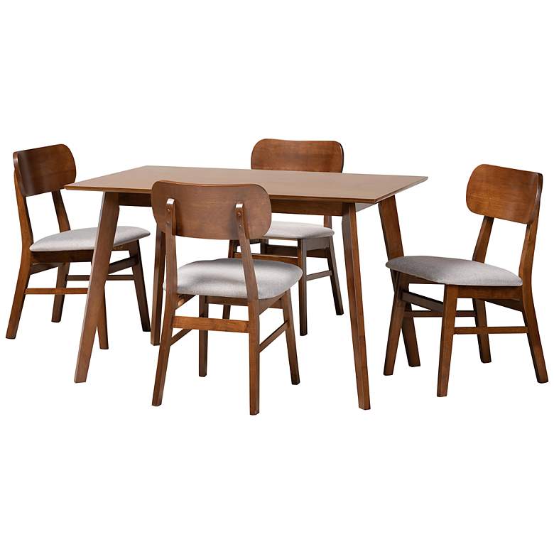 Image 2 Euclid Gray Fabric and Walnut Brown 5-Piece Dining Table Set