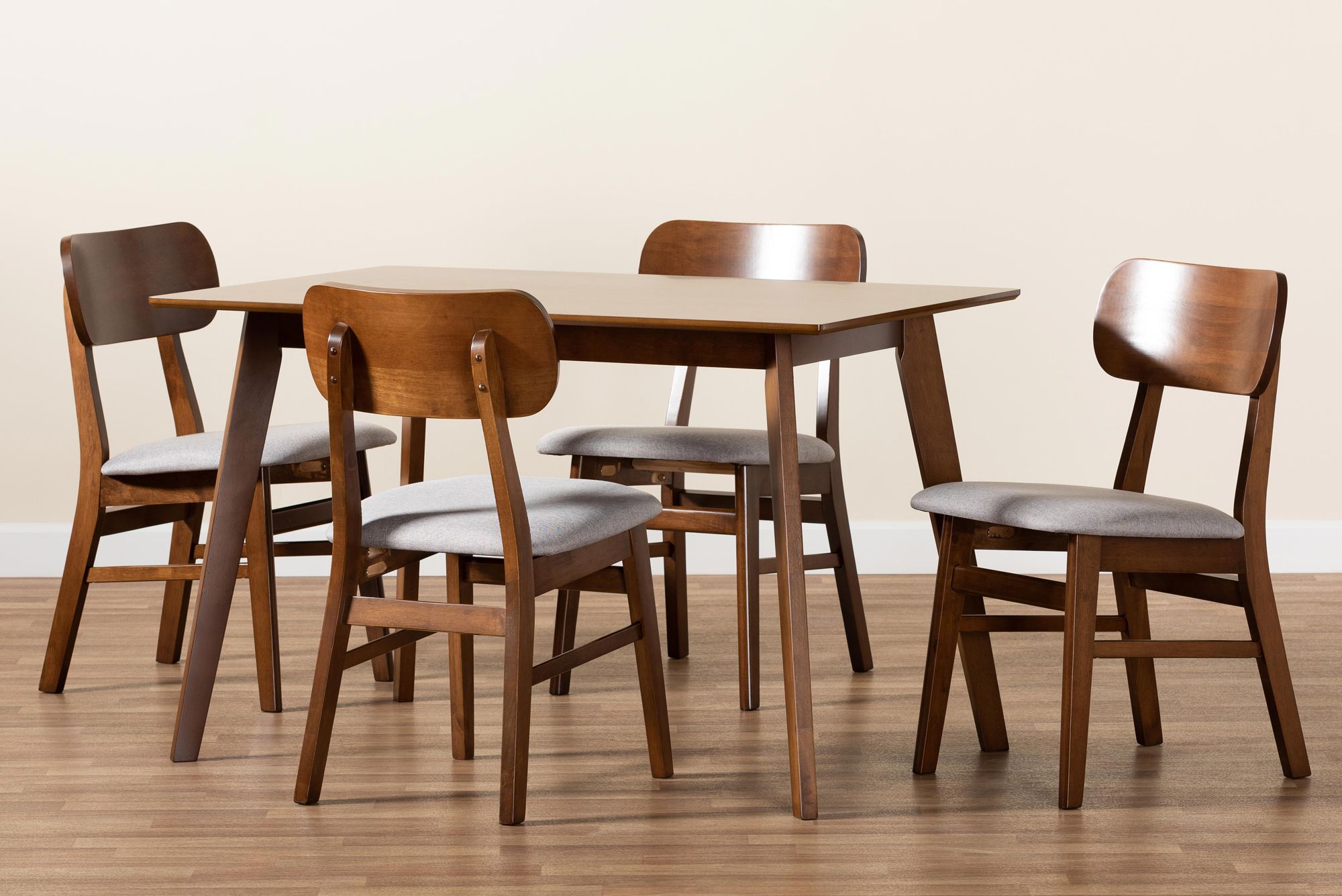 Euclid Gray Fabric and Walnut Brown 5-Piece Dining Table Set in scene