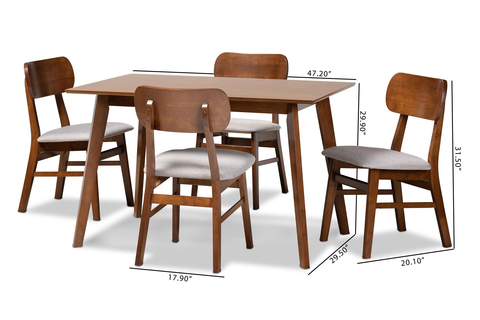 Euclid Gray Fabric and Walnut Brown 5-Piece Dining Table Set in scene