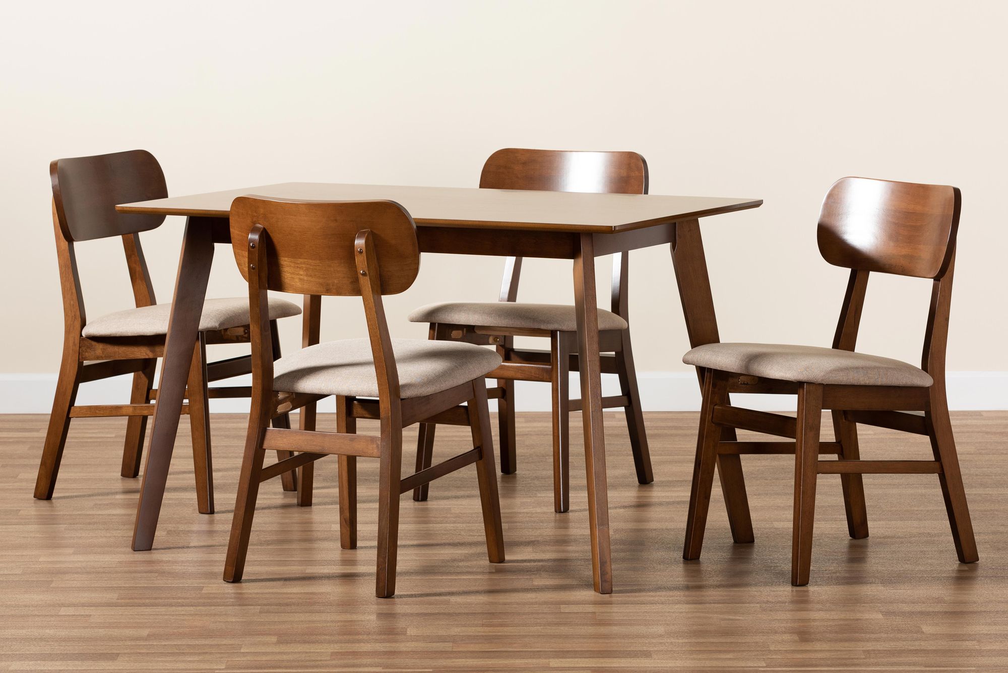 Euclid Sand Fabric and Walnut Brown 5-Piece Dining Table Set in scene