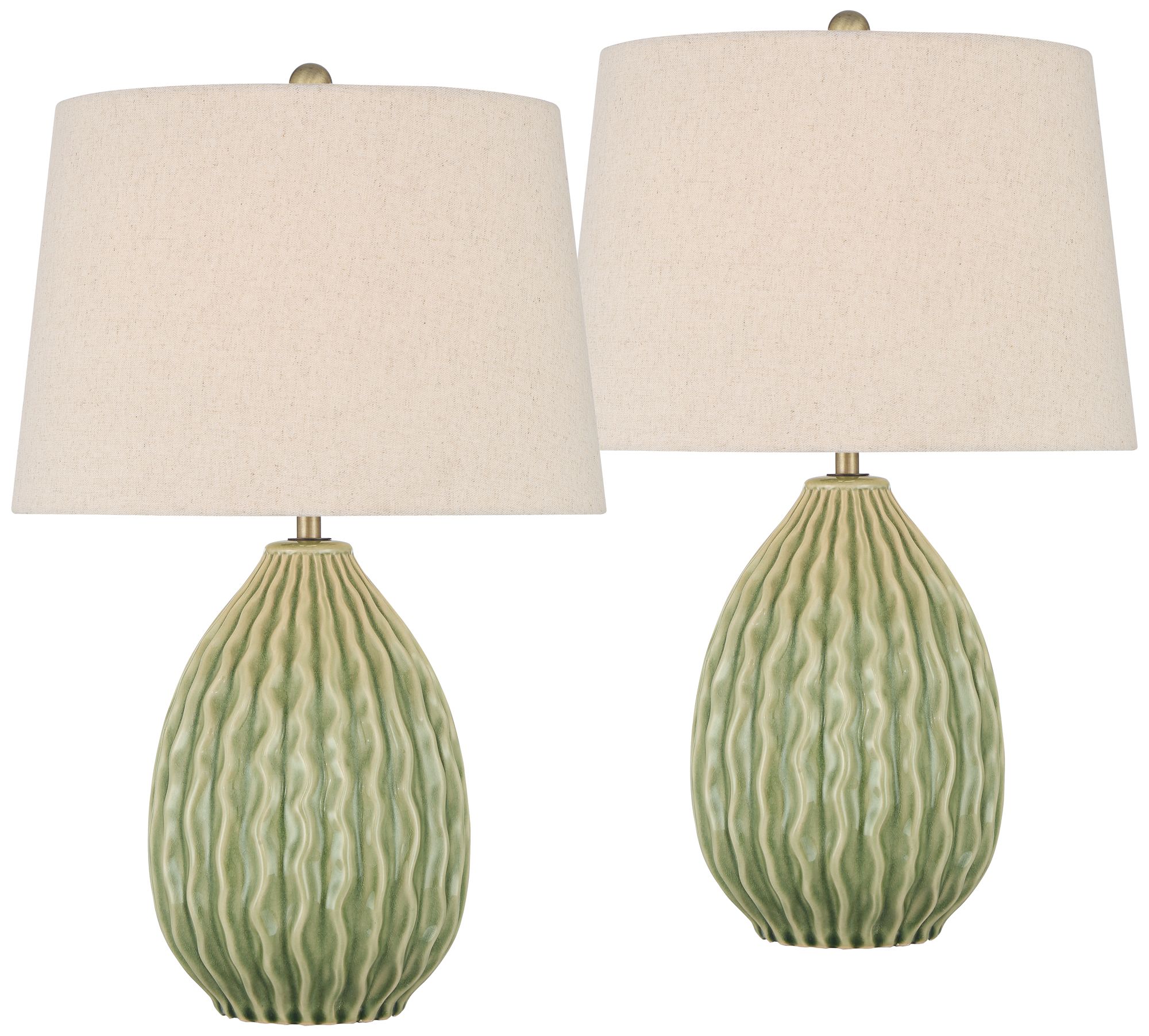 Image 3 Eugene 20 1/4"H Wavy Green Ceramic Gourd Accent Table Lamp Set of 2