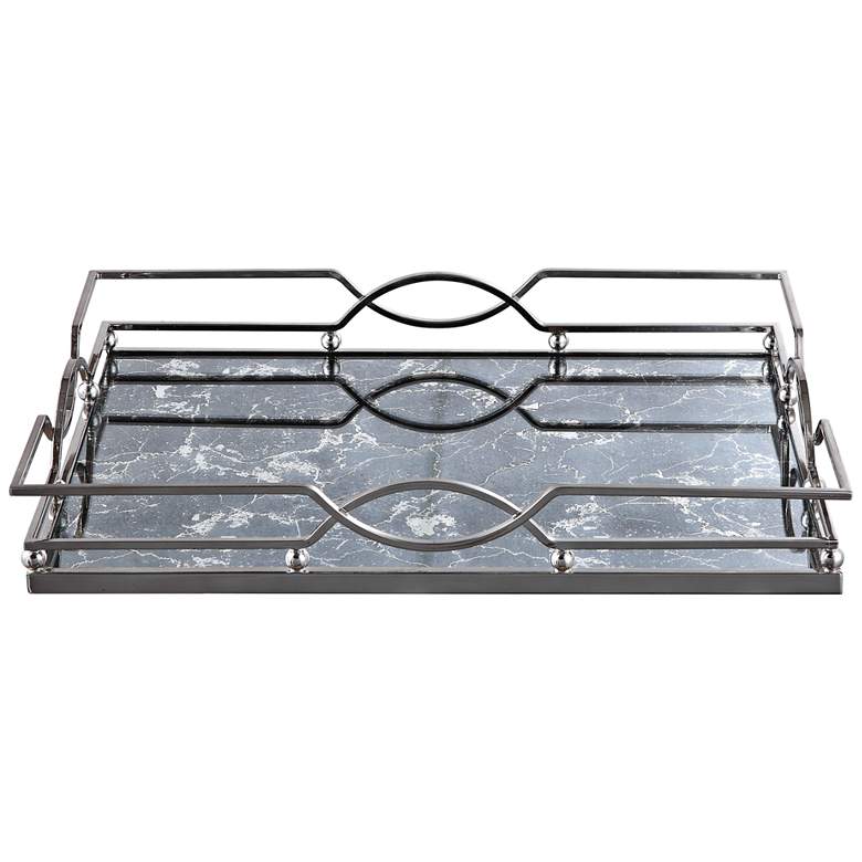 Eugenie 21&quot; Wide Polished Nickel Antique Mirrored Tray
