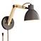 Euless Bronze and Wood Industrial Plug-In Wall Lamp with USB Dimmer