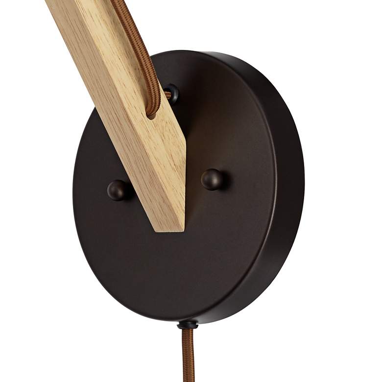 Euless Bronze and Wood Industrial Plug-In Wall Lamp with USB Dimmer more views