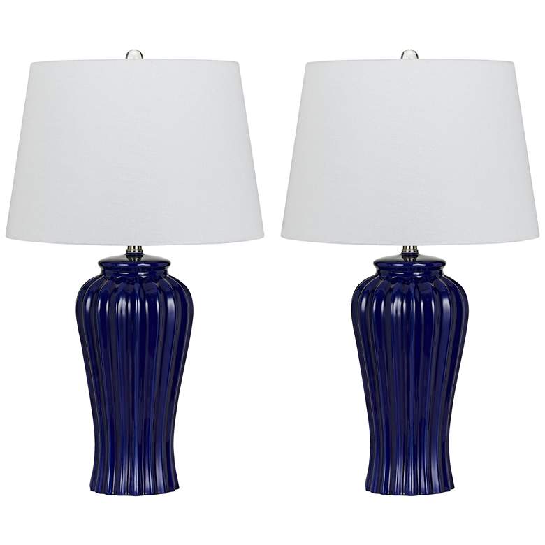 Image 1 Eunice Navy Blue Ribbed Ceramic Table Lamp Set of 2