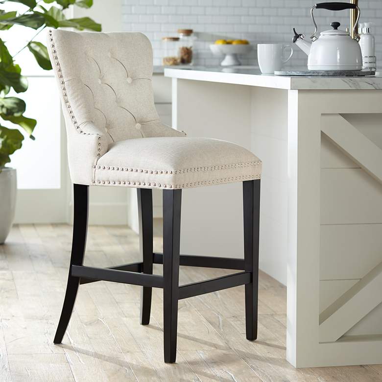 Image 1 Euphoria 25" Beige Linen Tufted Counter Stool