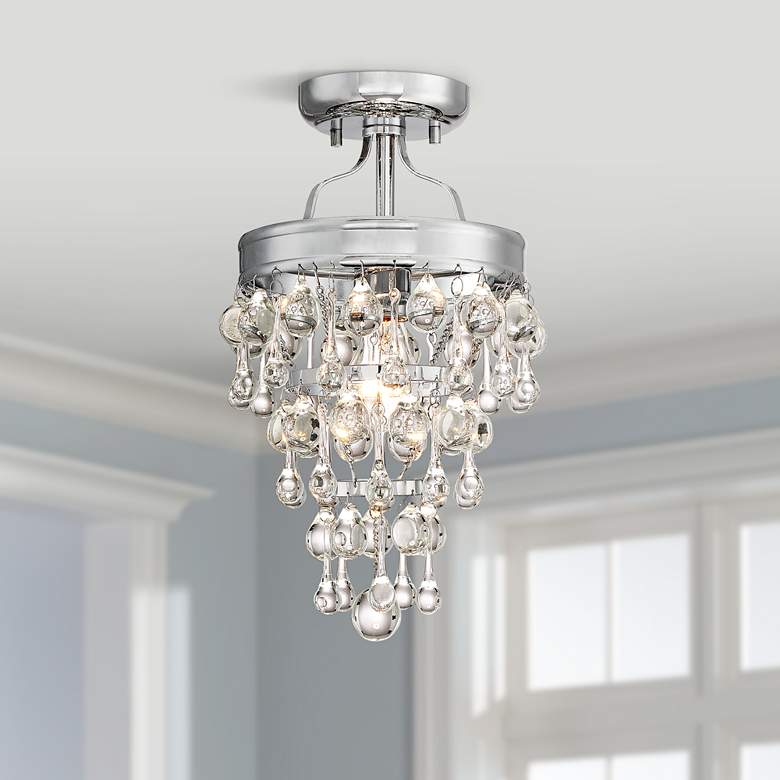Image 1 Euria 9 inch Wide Chrome and Clear Glass Ceiling Light