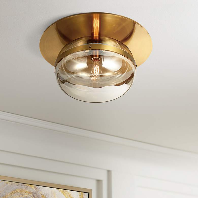 Image 1 Euro Nottingham 13 3/4" Wide Antique Brass LED Ceiling Light