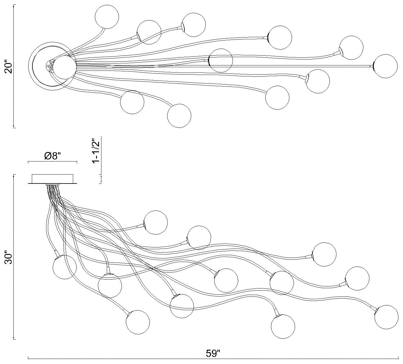 Image 5 Eurofase Athena 12-Light 59" Integrated LED Semi-Flush Mount, Matte Black more views