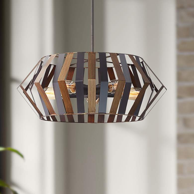 Image 1 Eurofase Bevelo 20" Wide Wood and Bronze Chandelier
